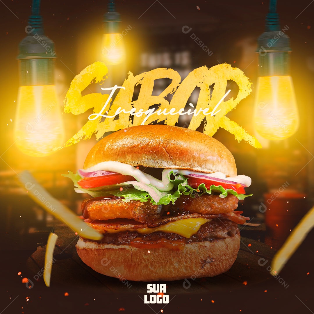 Social Media Sabor Inesquecível Hamburgueria PSD Editável