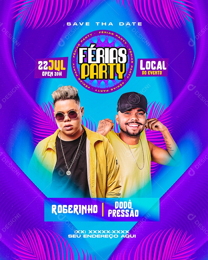 Férias Party Flyer Rogerinho Dodô Pressão Social Media PSD Editável