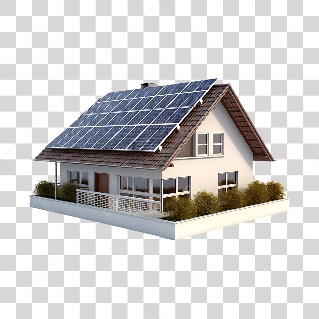 Elemento 3D Casa Com Placas Solares PNG Transparente