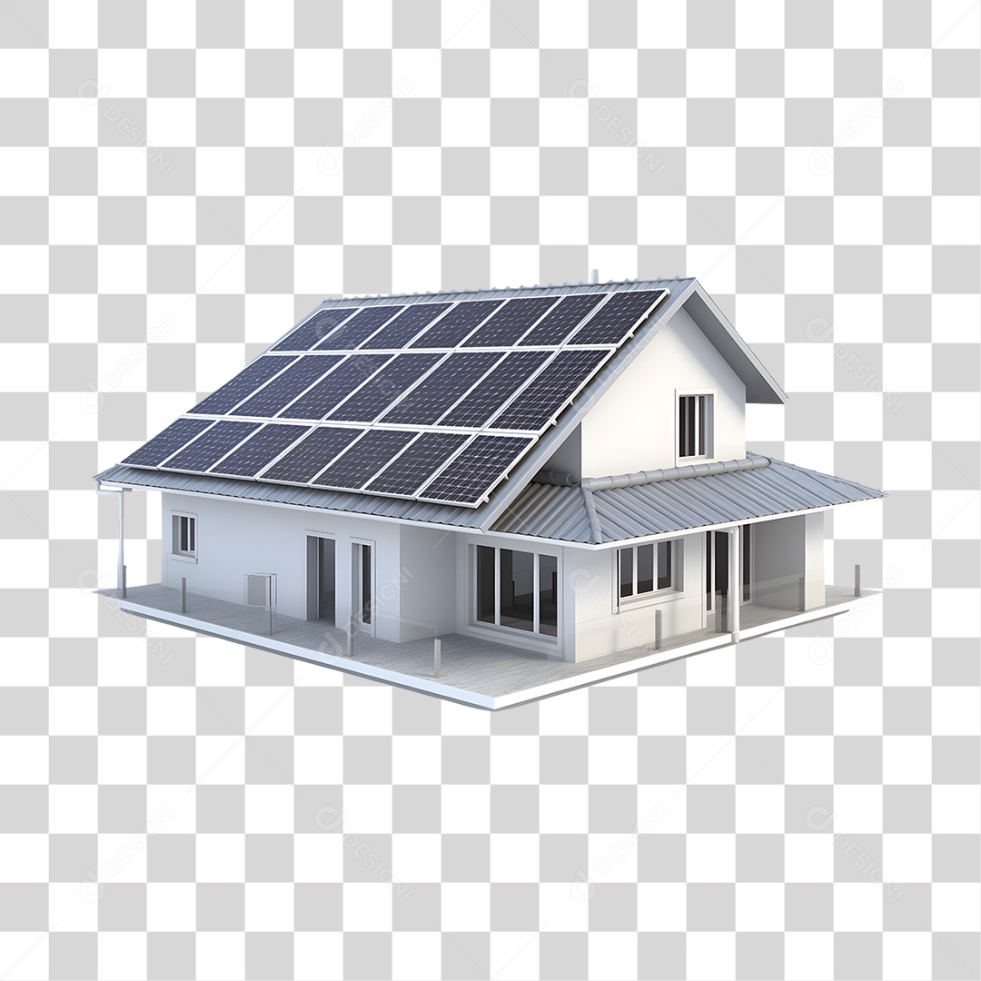Elemento 3D Casa Com Placas Solares PNG Transparente