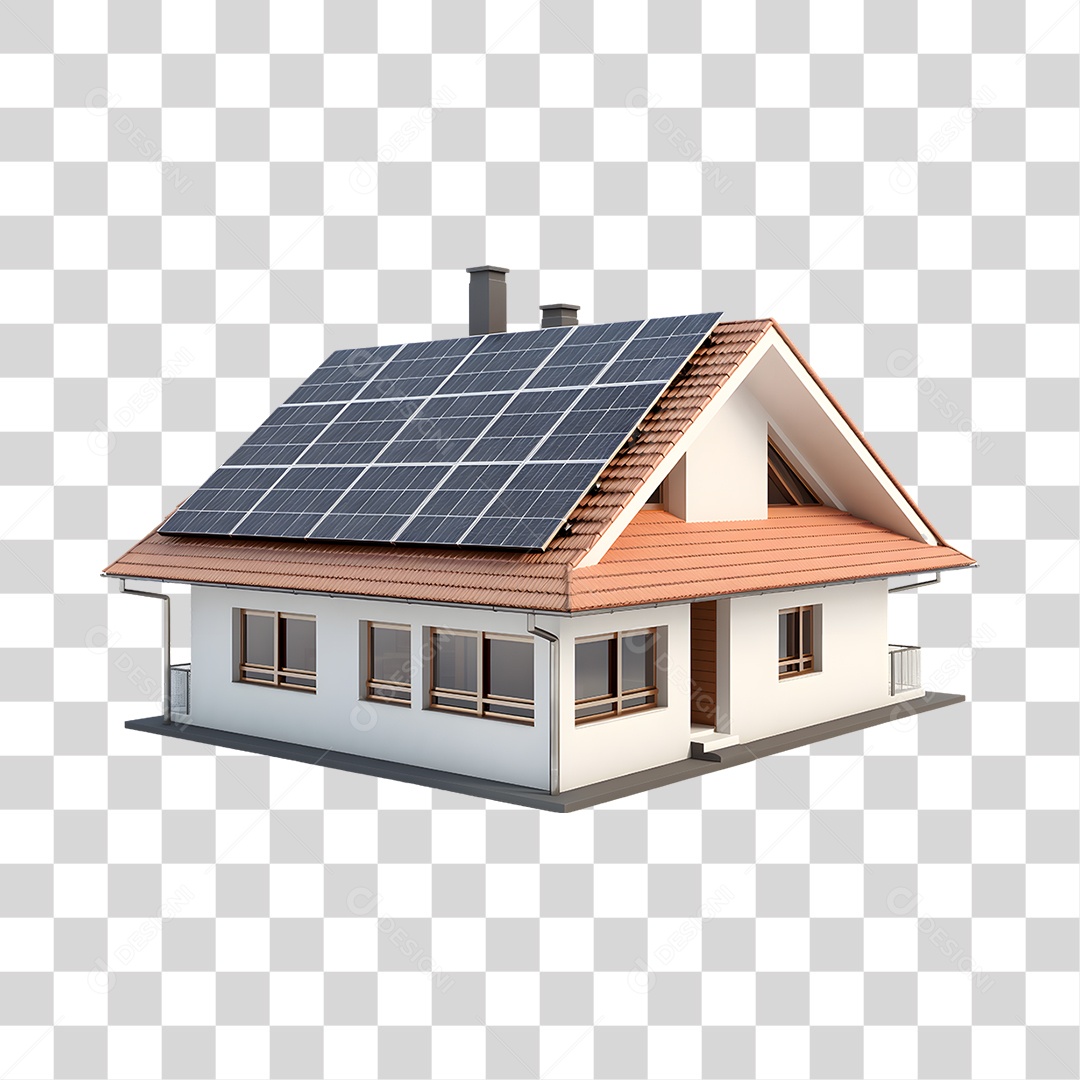 Elemento 3D Casa Com Placas Solares PNG Transparente