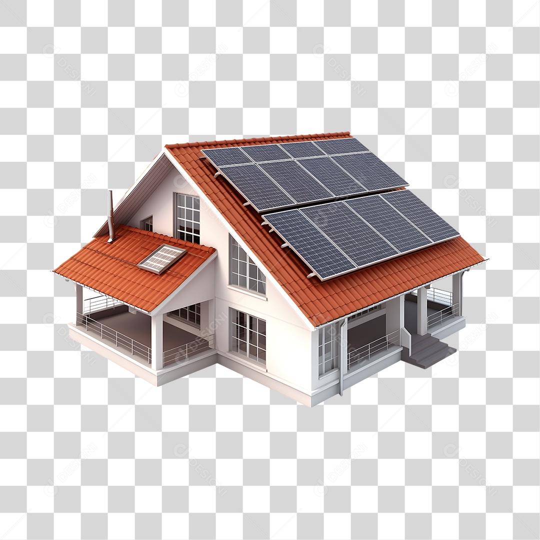Elemento 3D Casa Com Placas Solares PNG Transparente
