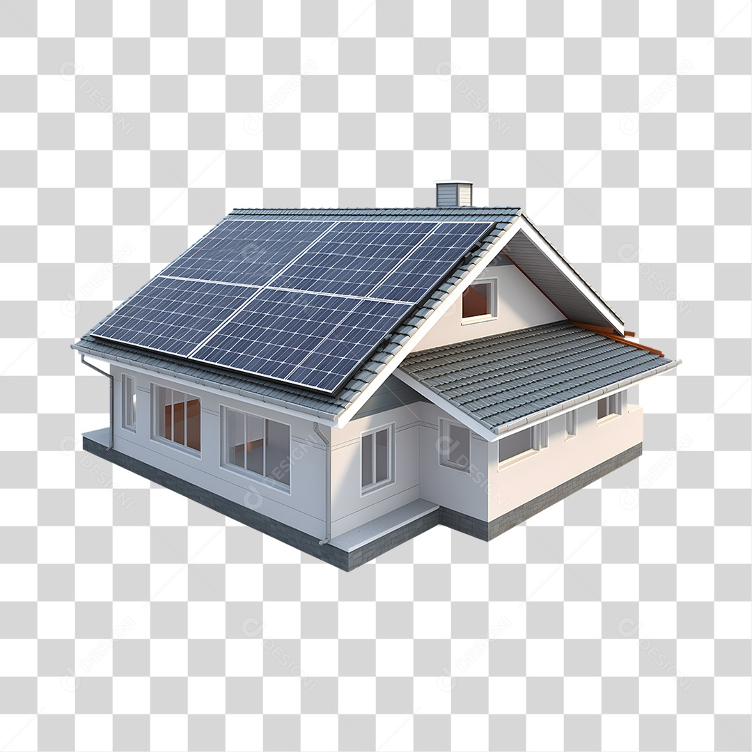Elemento 3D Casa Com Placas Solares PNG Transparente