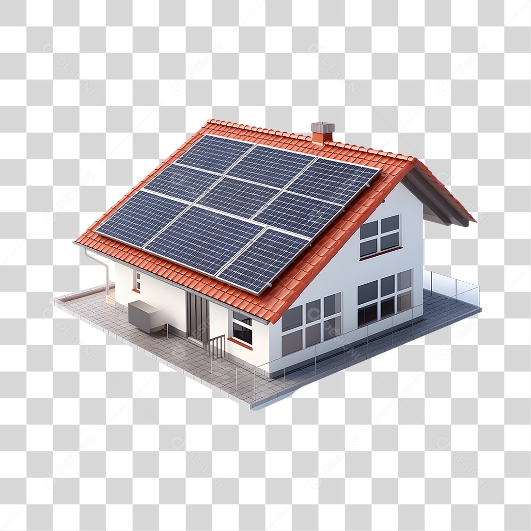 Elemento 3D Casa Com Placas Solares PNG Transparente