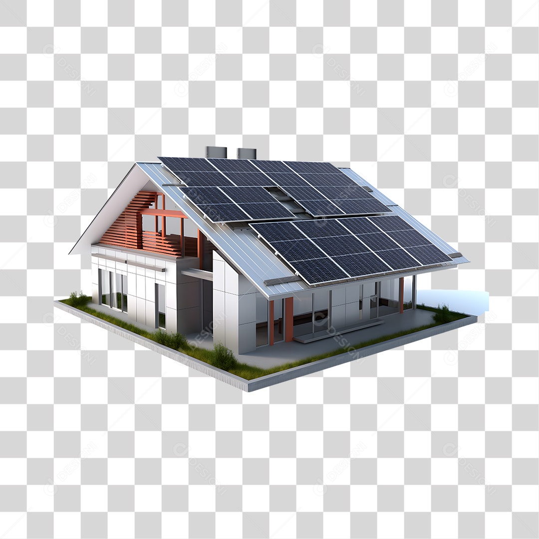 Elemento 3D Casa Com Placas Solares PNG Transparente