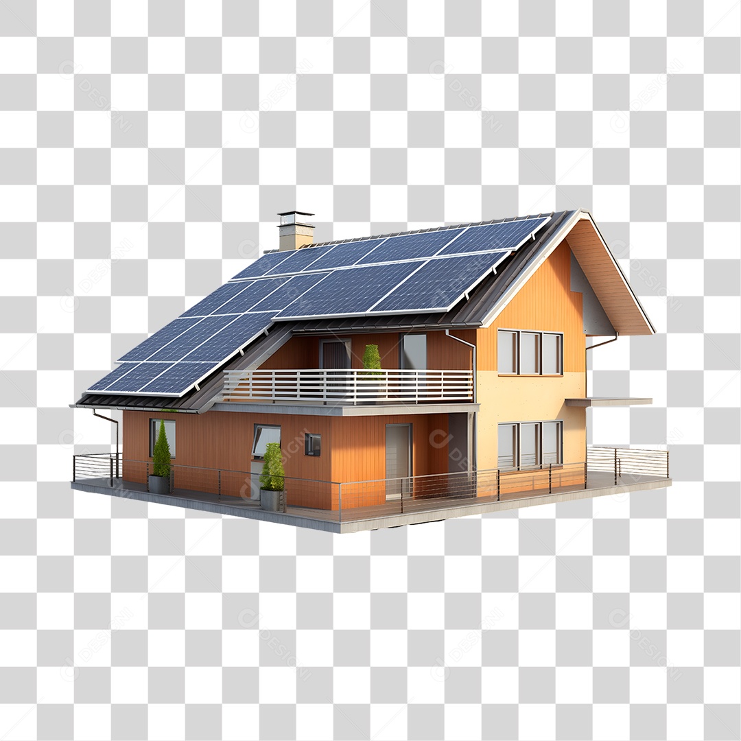 Elemento 3D Casa Com Placas Solares PNG Transparente