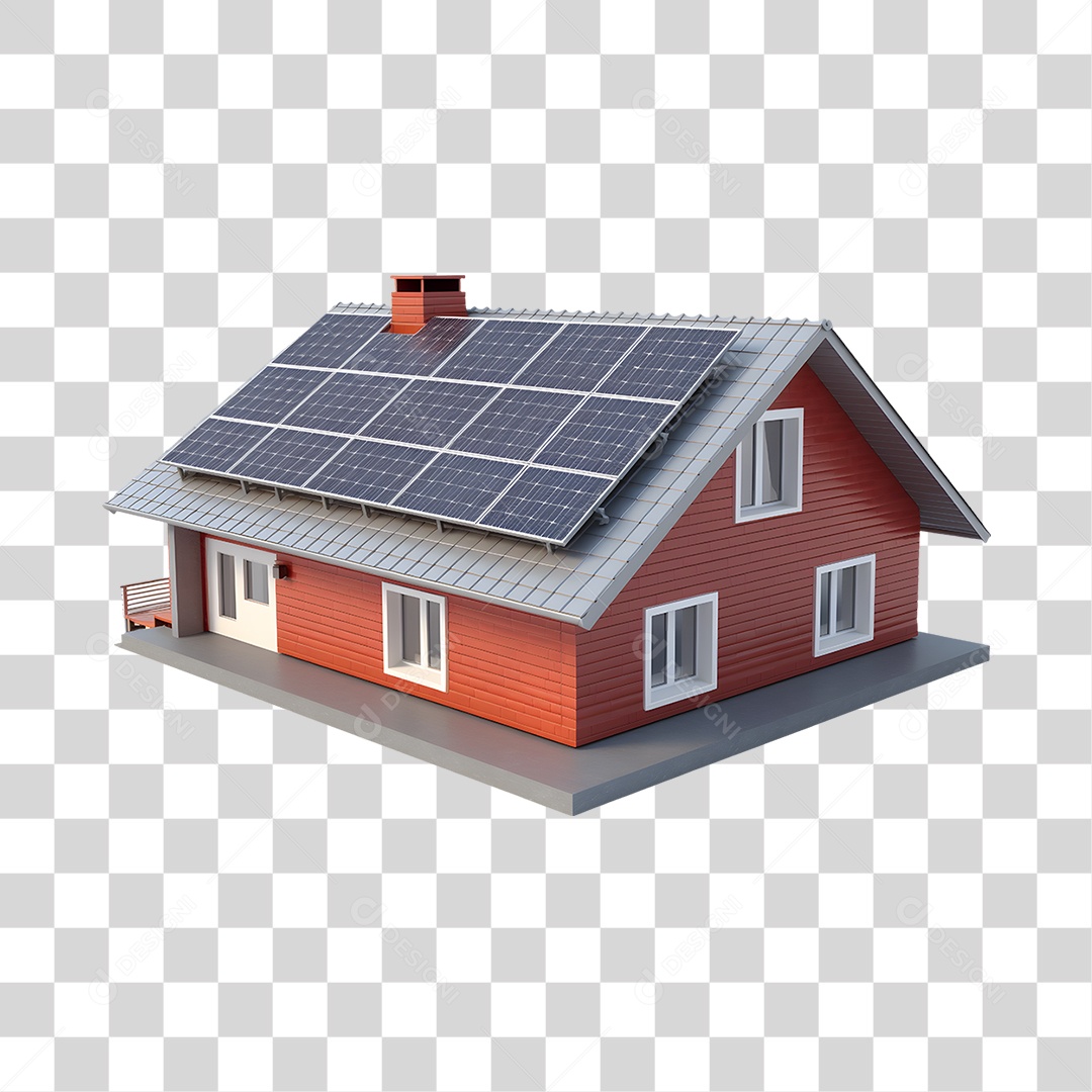 Elemento 3D Casa Com Placas Solares PNG Transparente