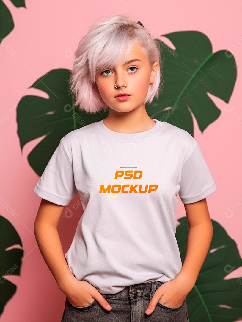 Mockup Camiseta Cinza Infantil PSD Editável