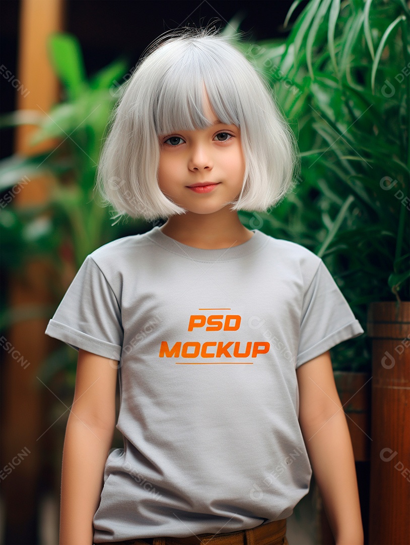 Mockup Camiseta Cinza Infantil PSD Editável