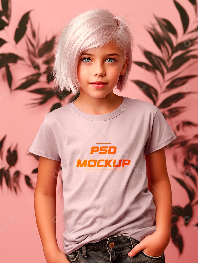 Mockup Camiseta Cinza Infantil PSD Editável