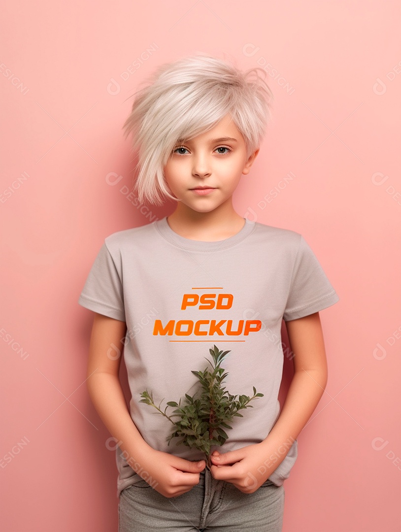 Mockup Camiseta Cinza Infantil PSD Editável