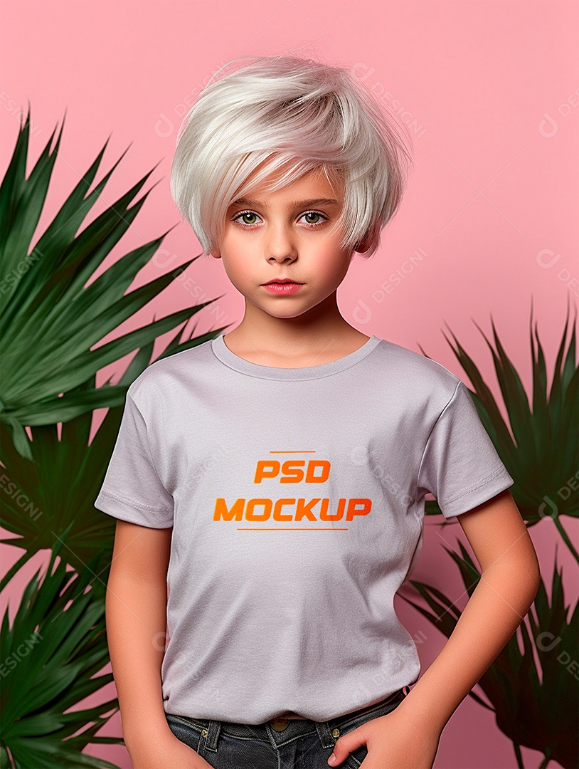 Mockup Camiseta Cinza Infantil PSD Editável