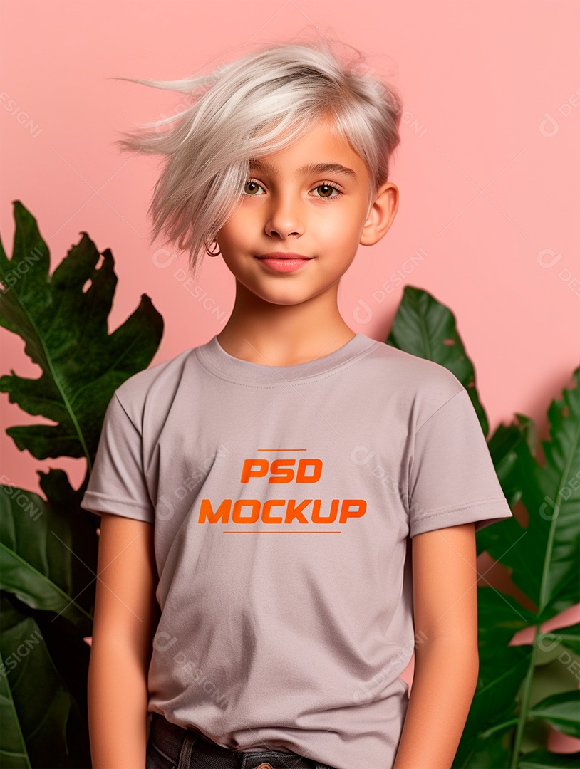 Mockup Camiseta Cinza Infantil PSD Editável