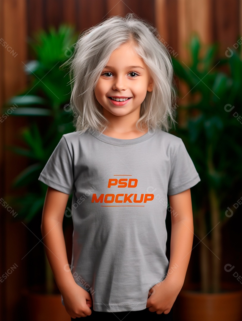 Mockup Camiseta Cinza Infantil PSD Editável