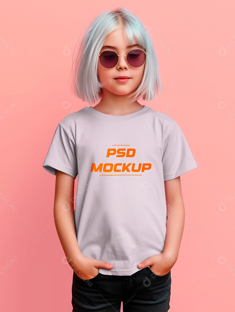 Mockup Camiseta Cinza Infantil PSD Editável