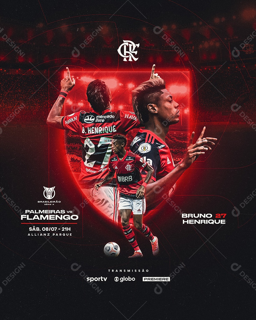 Futebol Jogador Bruno Henrique Flamengo Vs Palmeiras Social Media PSD Editável