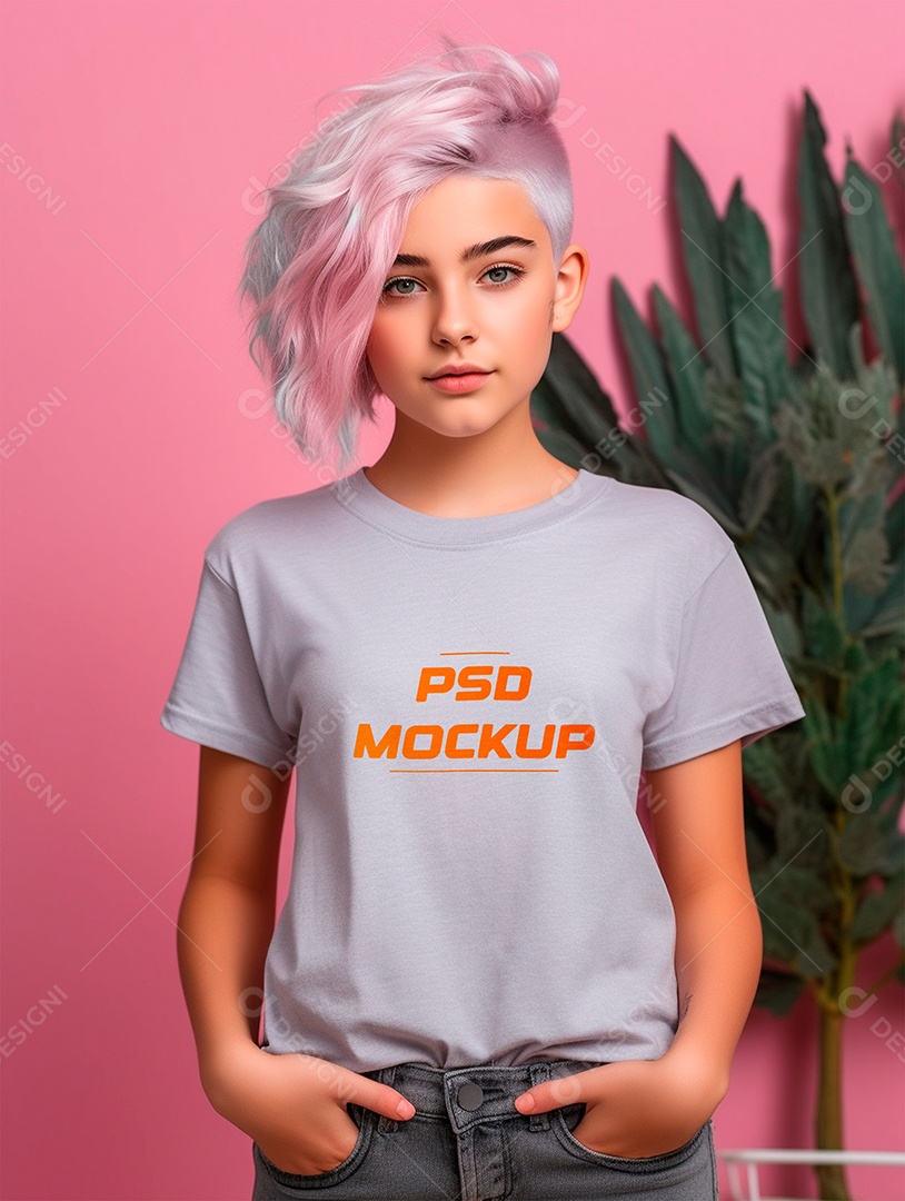 Mockup Camiseta Cinza Infantil PSD Editável