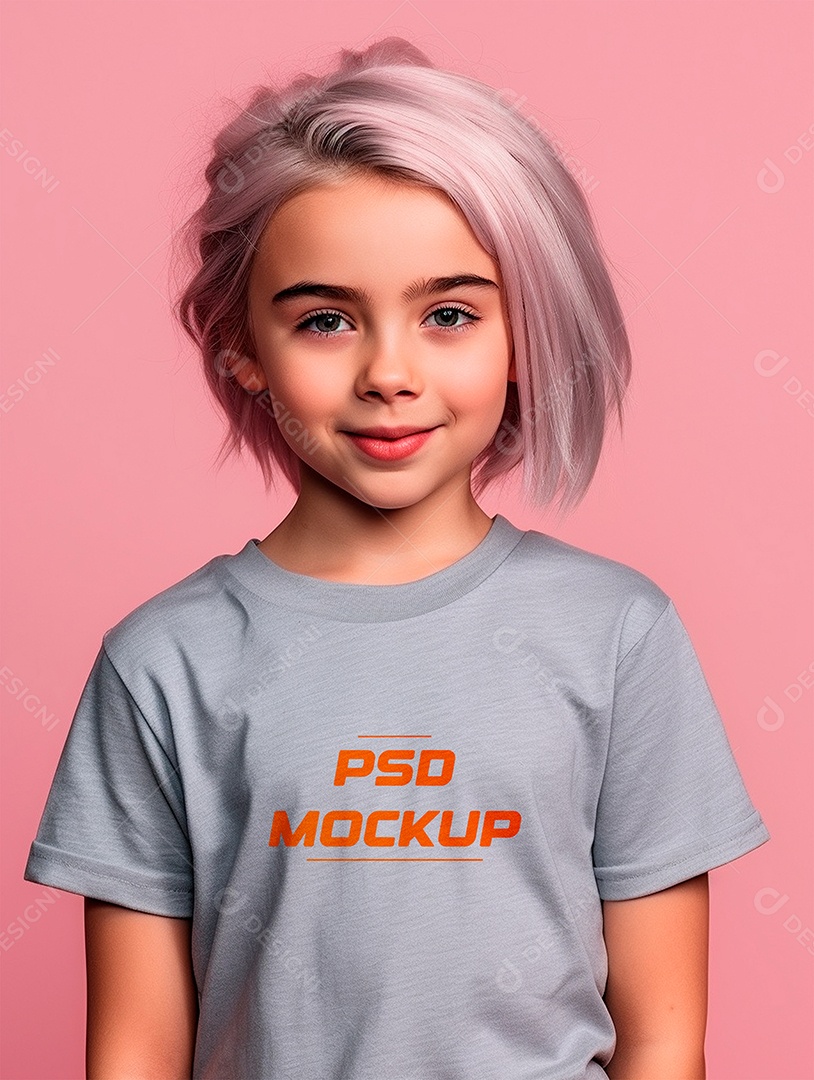 Mockup Camiseta Cinza Infantil PSD Editável