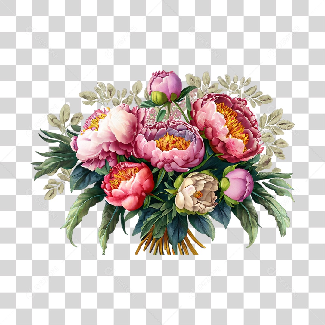 Objeto 3D Buquê de Flores Para Composição PNG Transparente