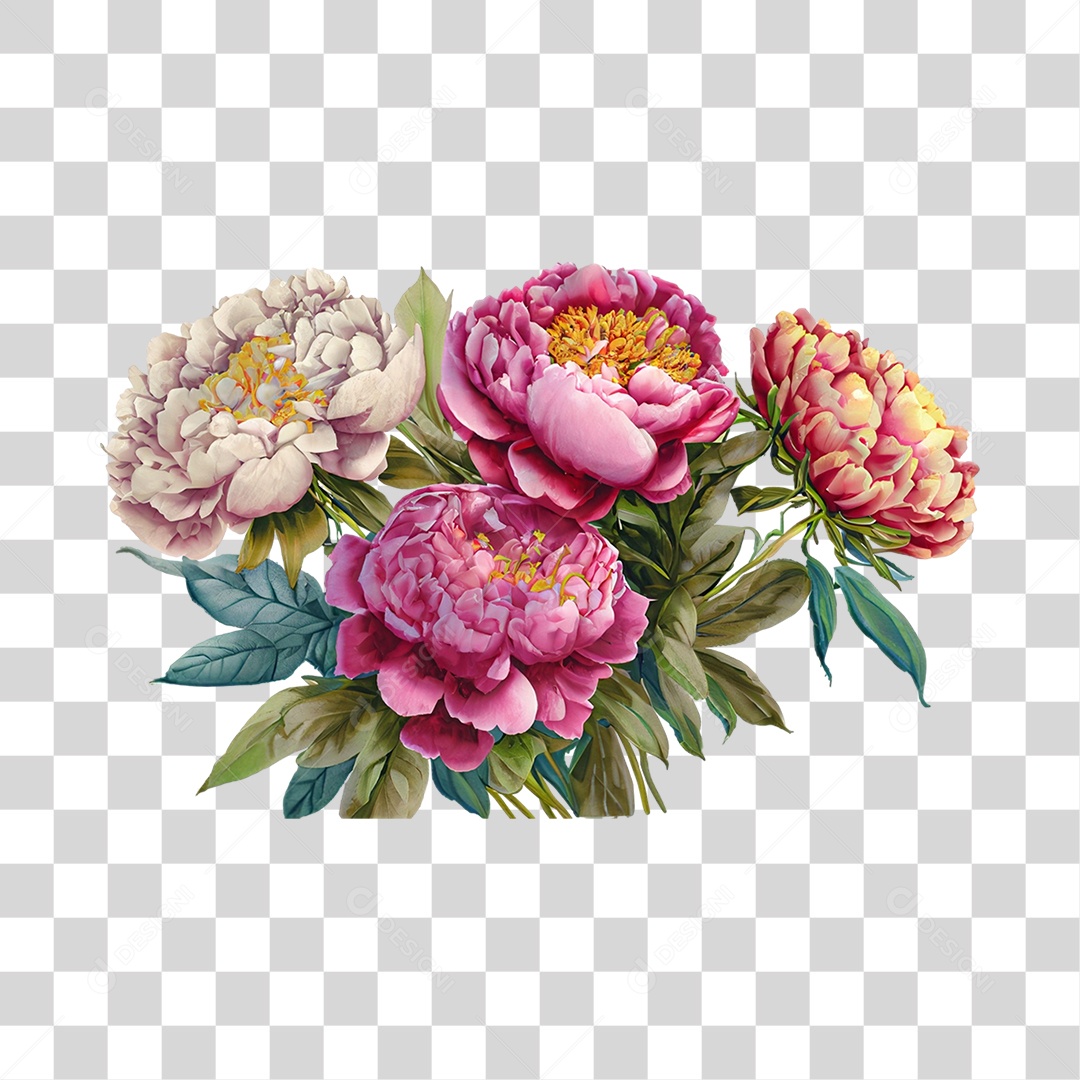 Objeto 3D Buquê de Flores Para Composição PNG Transparente