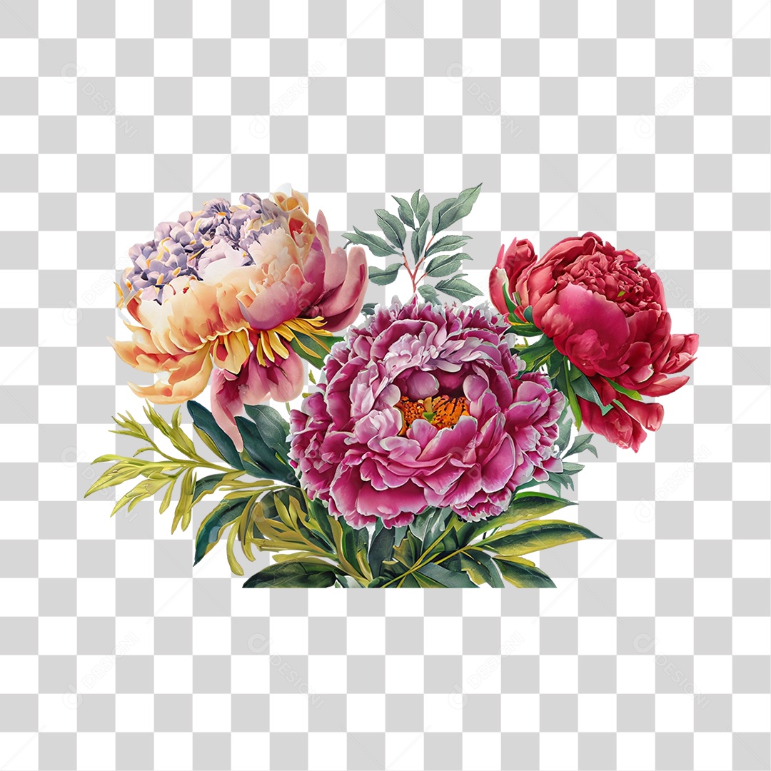 Objeto 3D Buquê de Flores Para Composição PNG Transparente