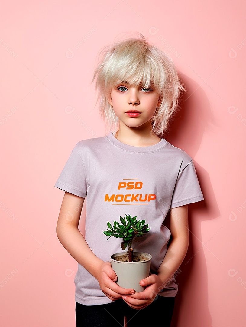 Mockup Camiseta Cinza Infantil PSD Editável
