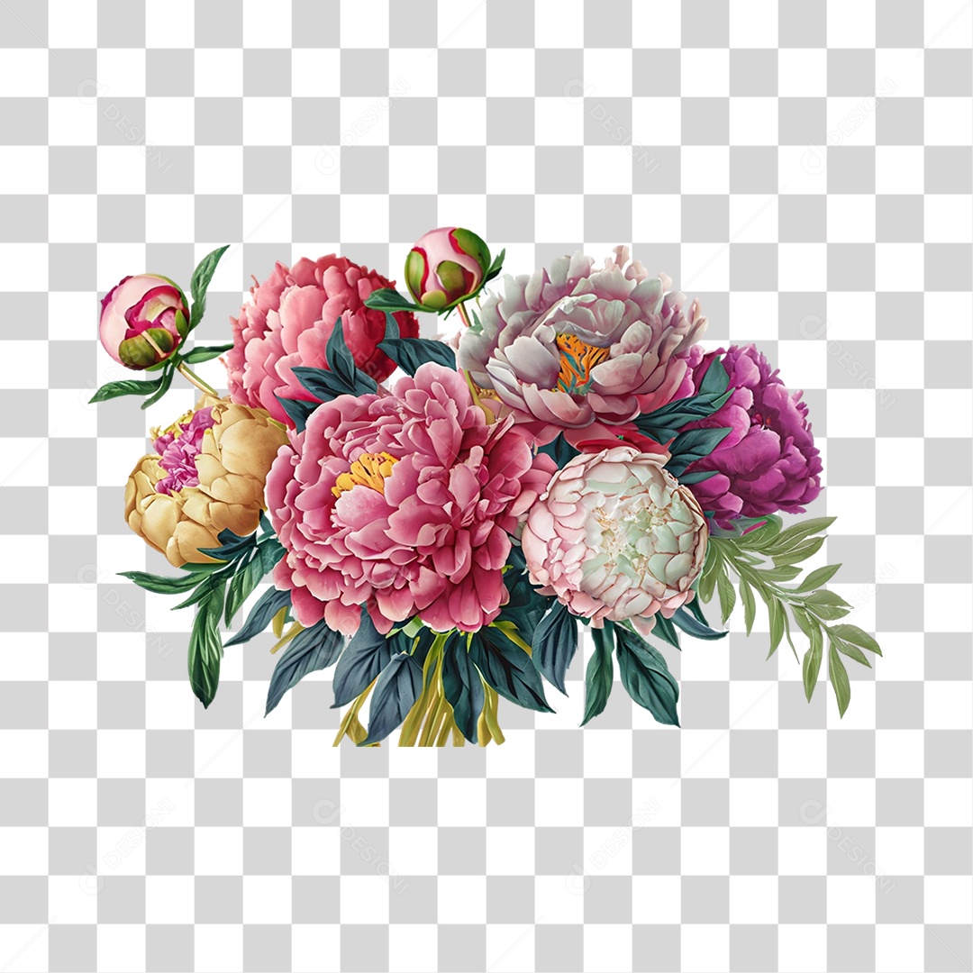 Objeto 3D Buquê de Flores Para Composição PNG Transparente