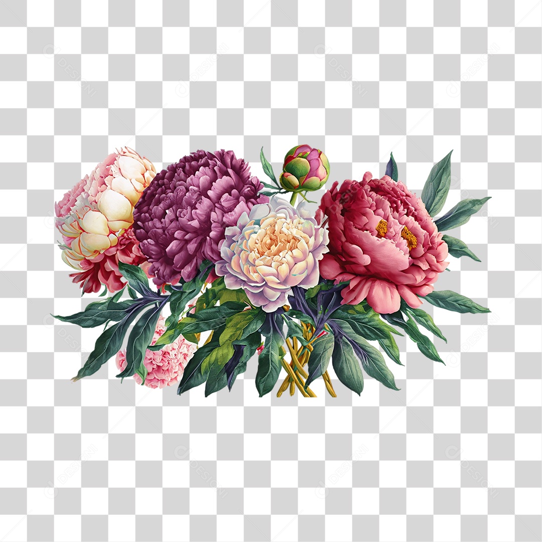 Objeto 3D Buquê de Flores Para Composição PNG Transparente