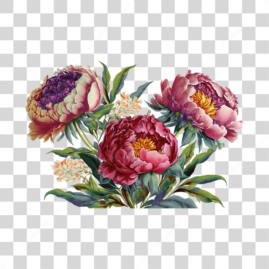 Objeto 3D Buquê de Flores Para Composição PNG Transparente