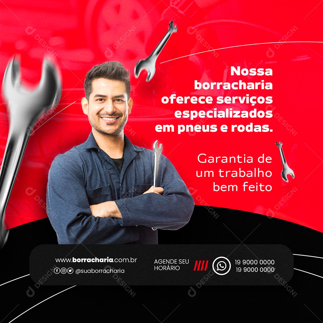 Nossa Borracharia Oferece Serviços Especializados Oficina Mecânica Social Media PSD Editável