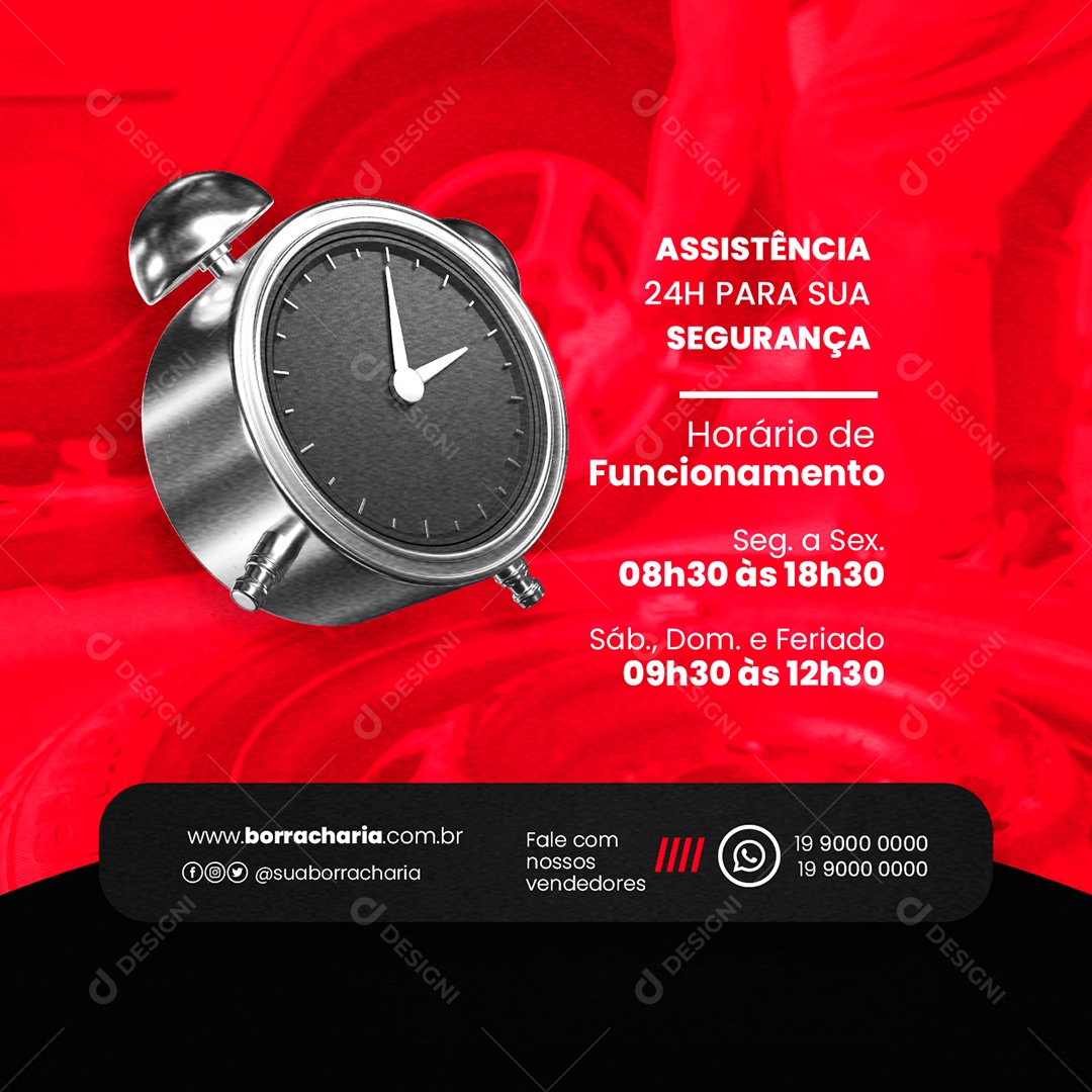 Assistência 24H Para Sua Segurança Oficina Mecânica Social Media PSD Editável