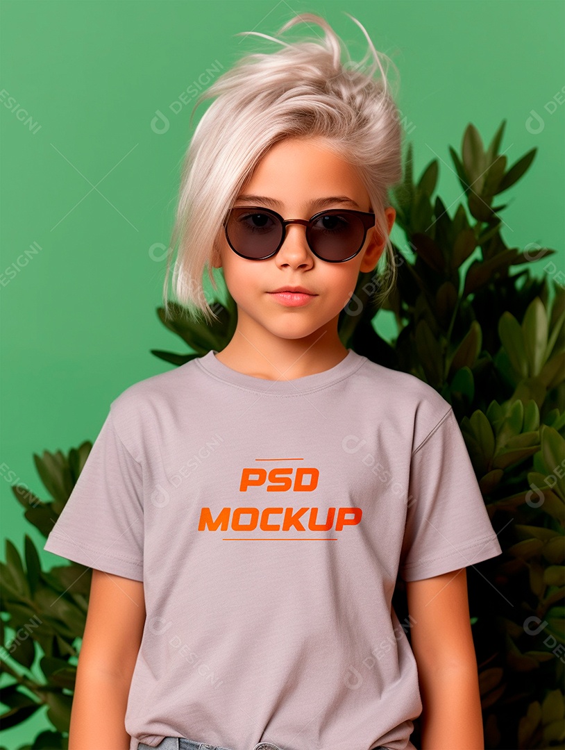 Mockup Camiseta Cinza Infantil PSD Editável