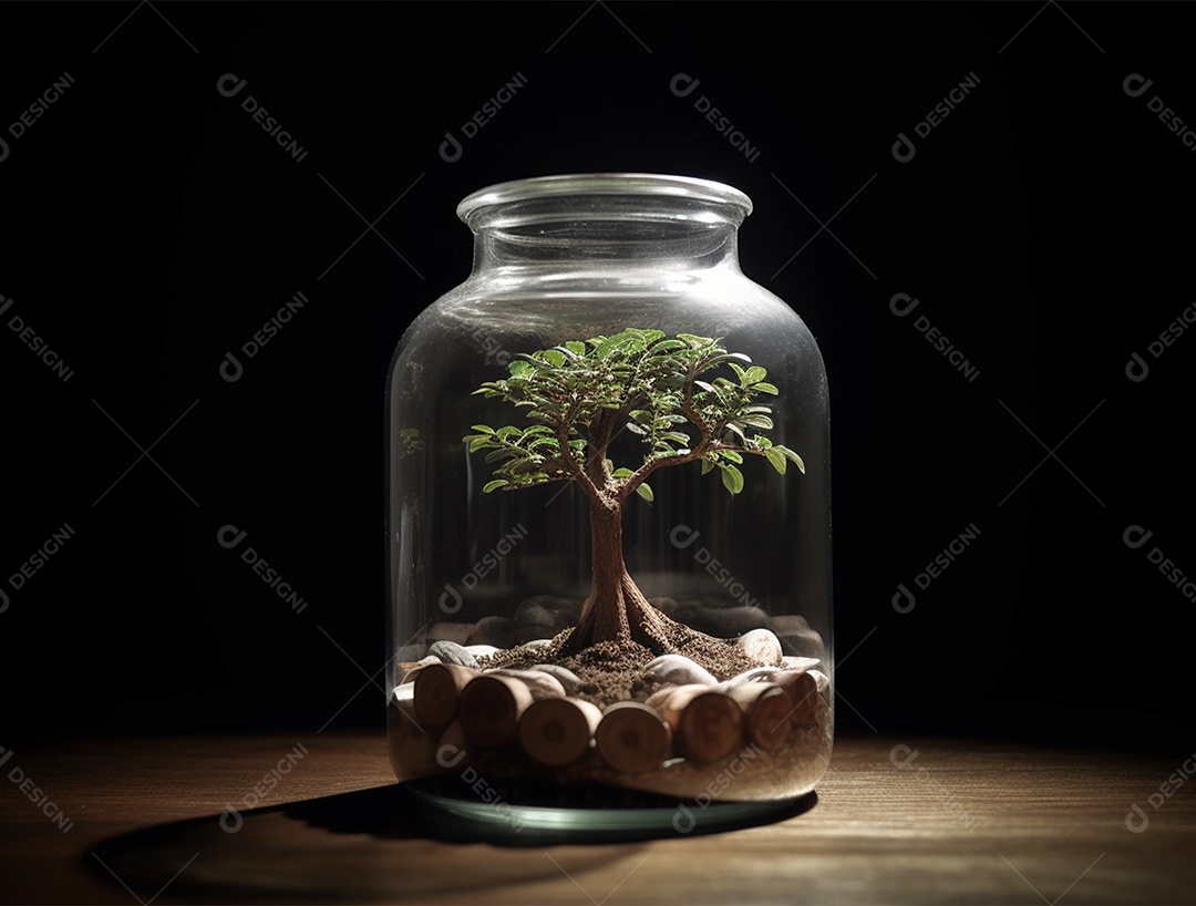 Árvore crescendo dentro de pote de vidro transparente