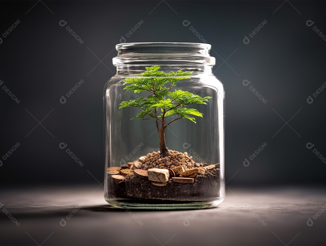 Árvore crescendo dentro de pote de vidro transparente