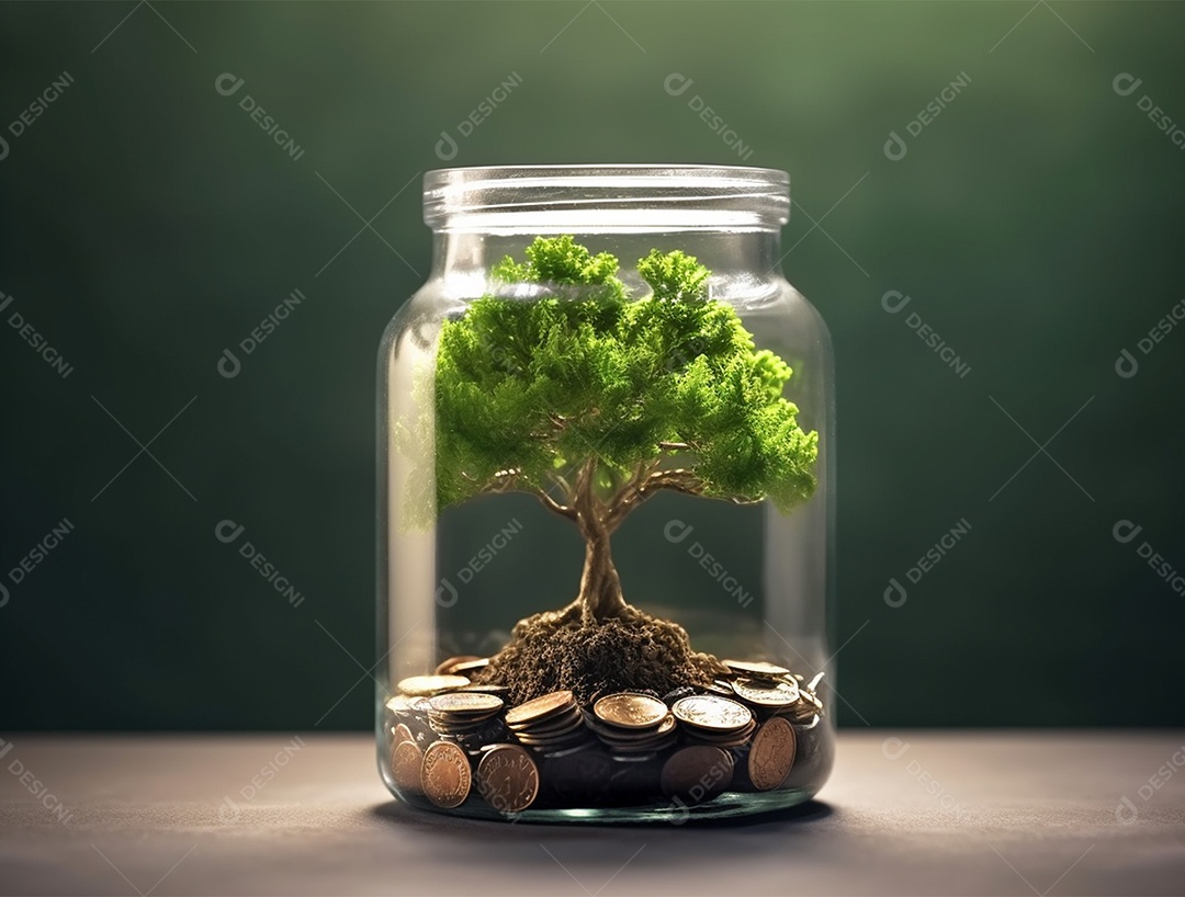 Árvore crescendo dentro de pote de vidro transparente