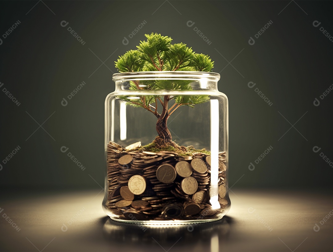 Árvore crescendo dentro de pote de vidro transparente