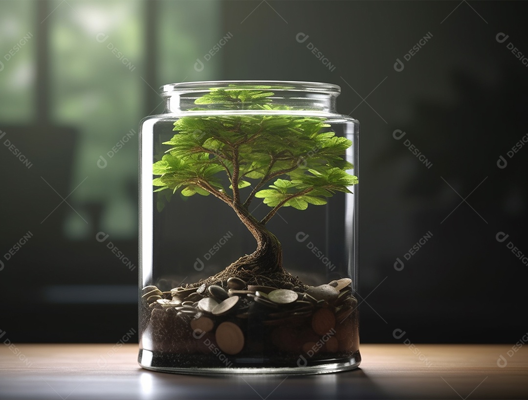 Árvore crescendo dentro de pote de vidro transparente