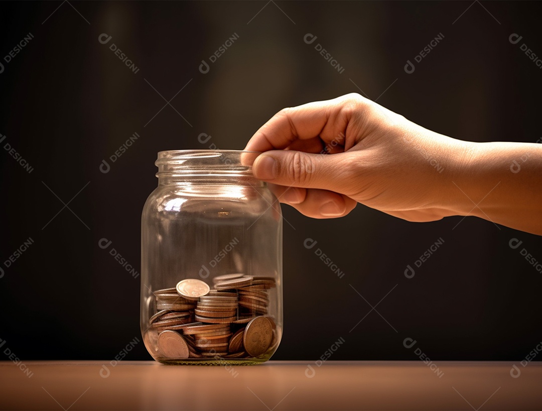 Frasco transparente com moedas