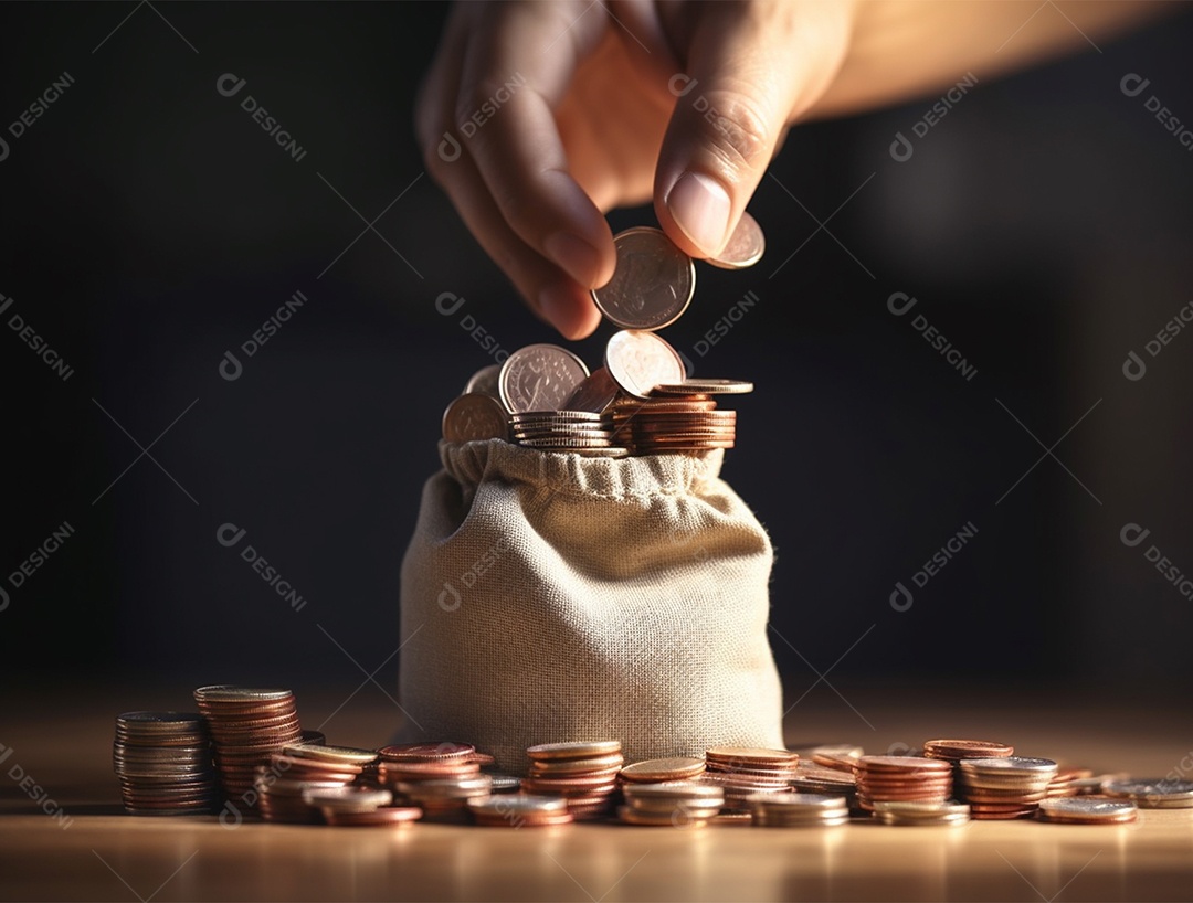 Saco cheio com moedas