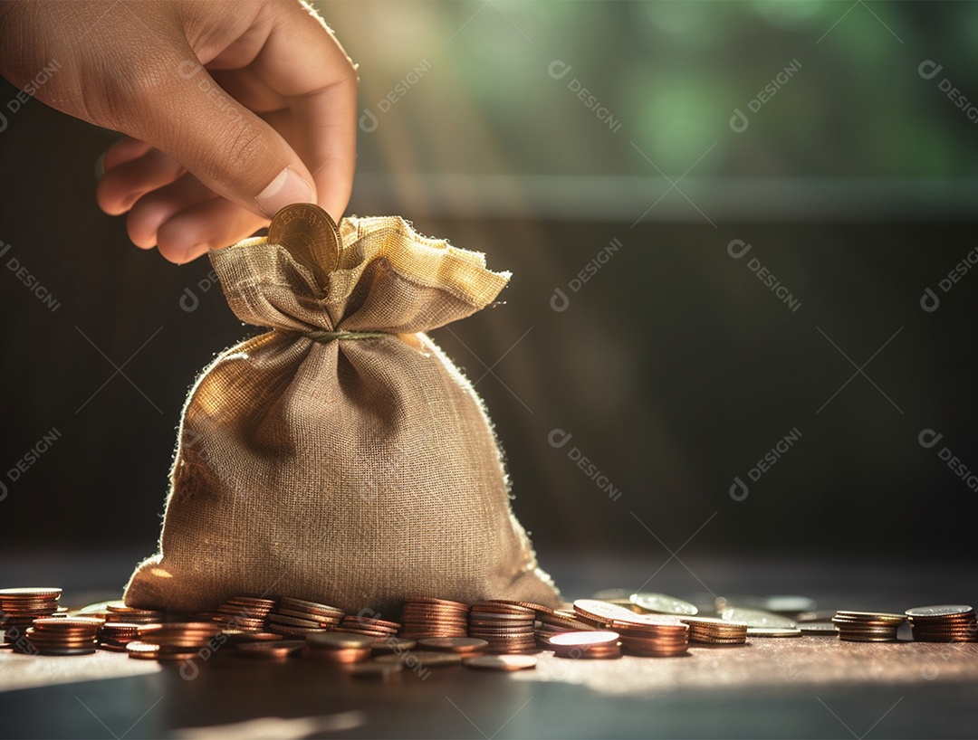 Saco cheio com moedas