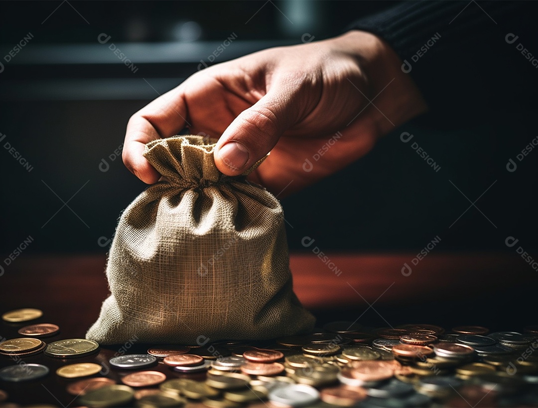 Saco cheio com moedas