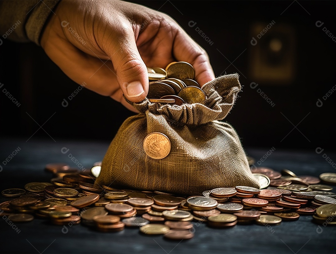 Saco cheio com moedas