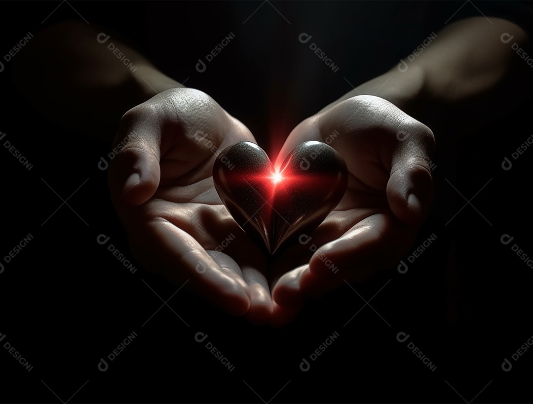 Mãos segurando coração vermelho