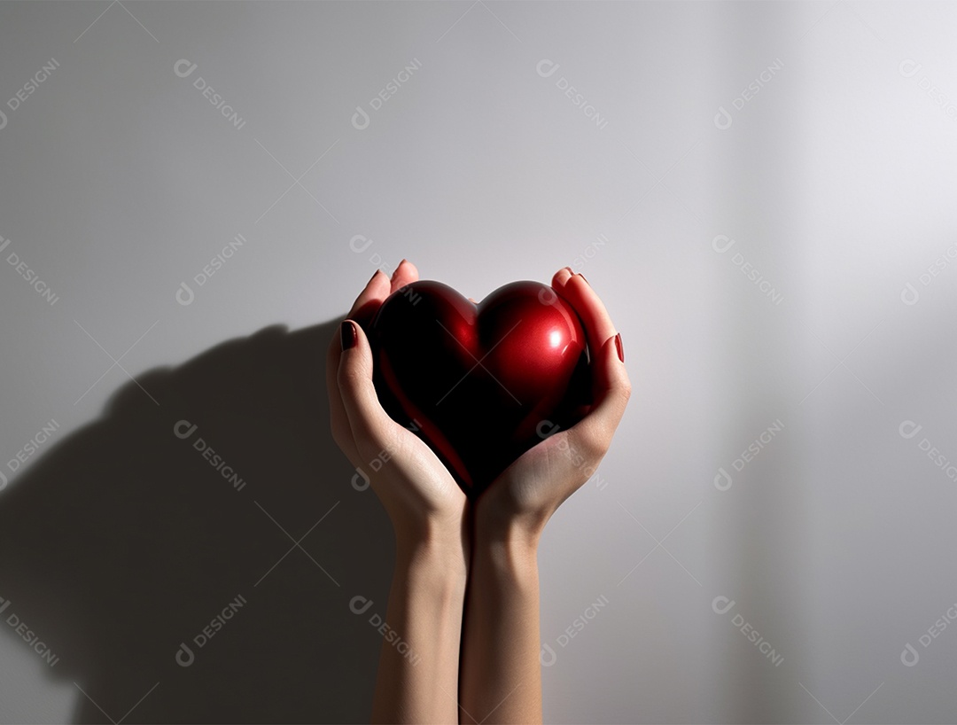 Mãos segurando coração vermelho