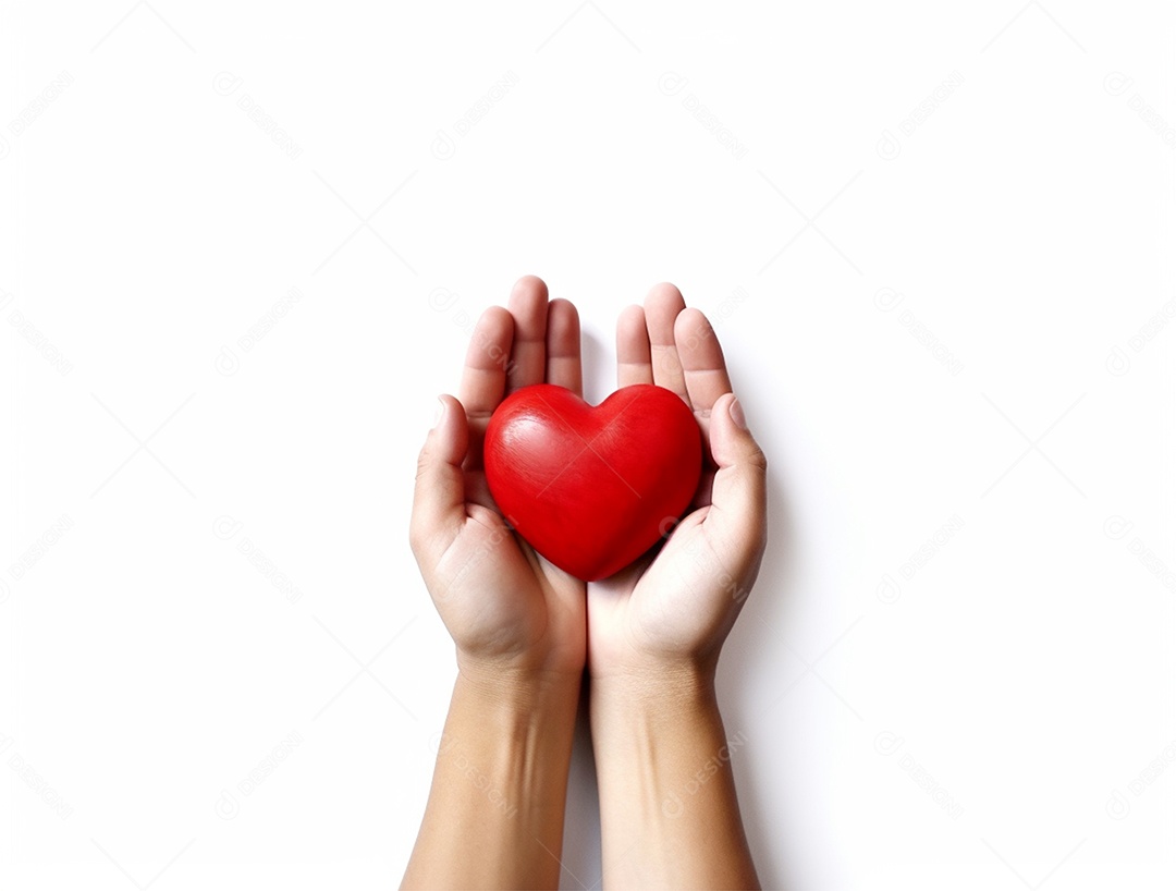 Mãos segurando coração vermelho