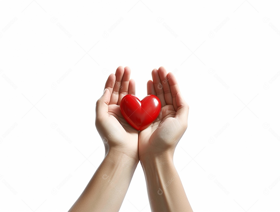 Mãos segurando coração vermelho