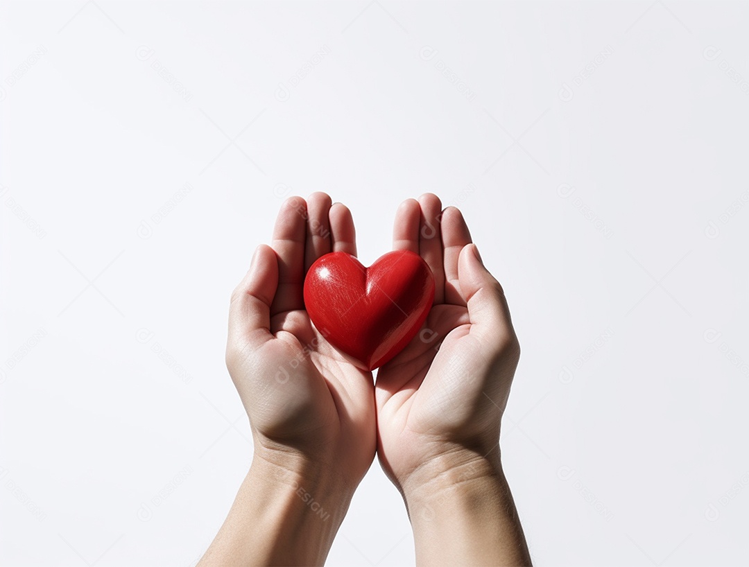 Mãos segurando coração vermelho