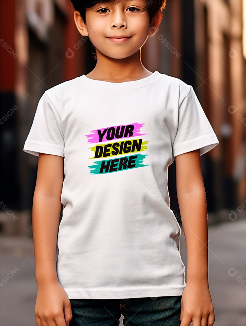 Mockup. White T-shirt Infantil PSD Editable
