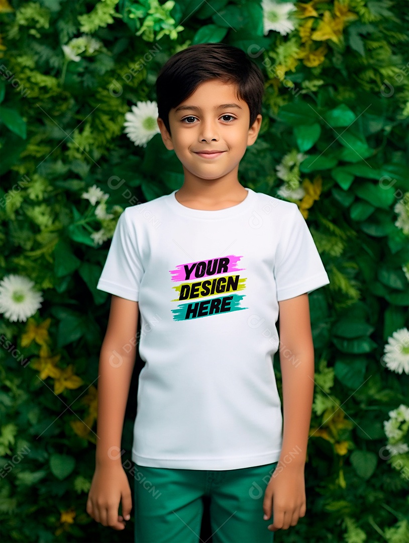 Mockup. White T-shirt Infantil PSD Editable