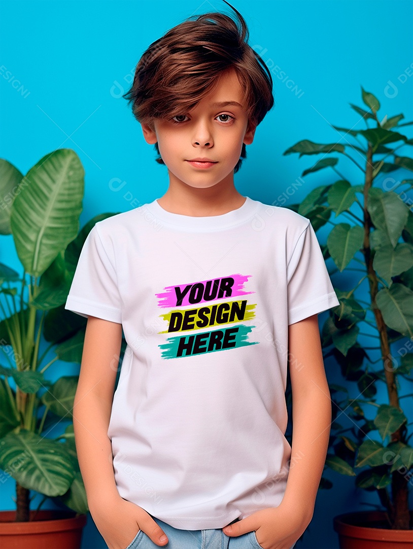 Mockup. White T-shirt Infantil PSD Editable